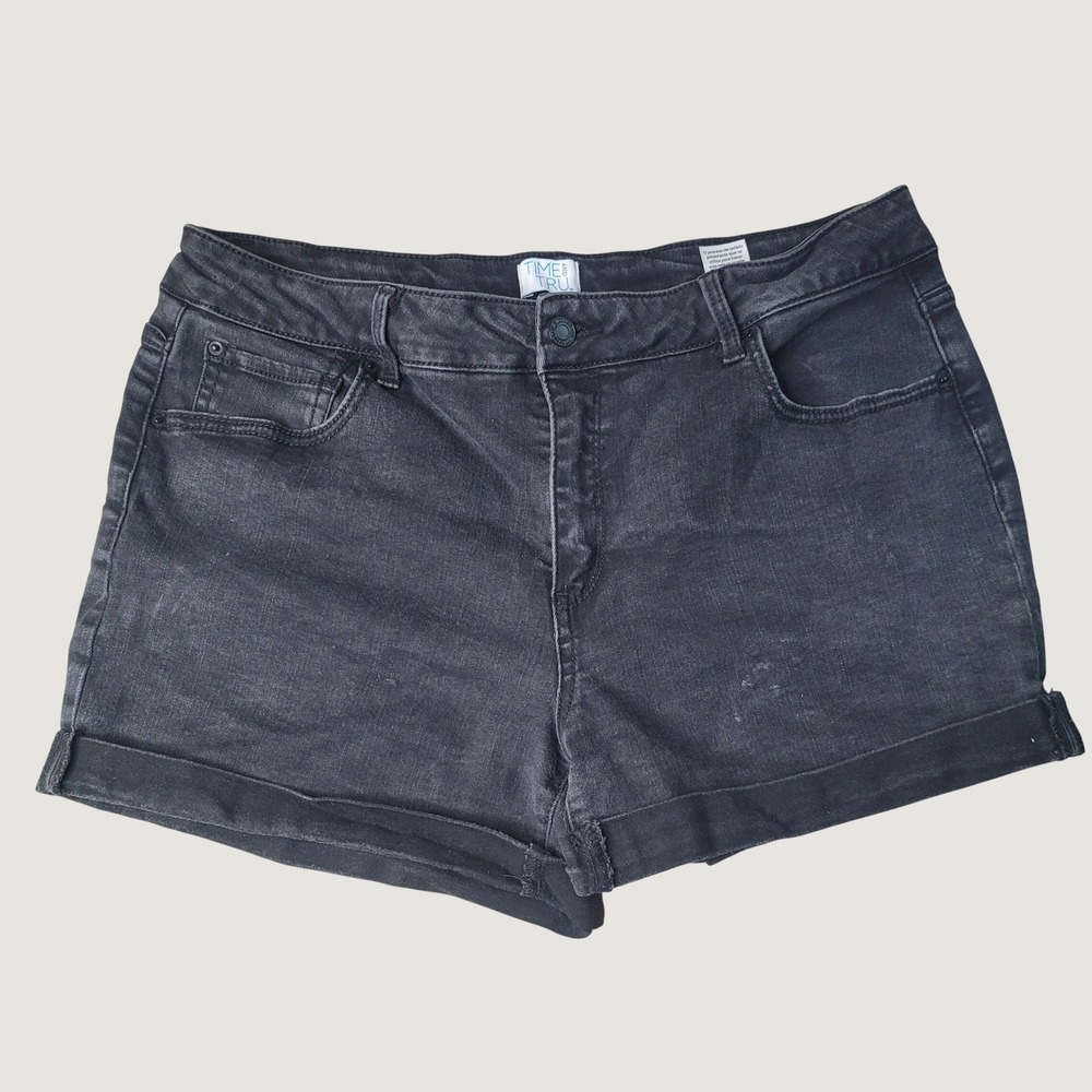 Time and Tru Womens Black Denim Rolled Cuff Jean Shorts Size 16 Summer Spring